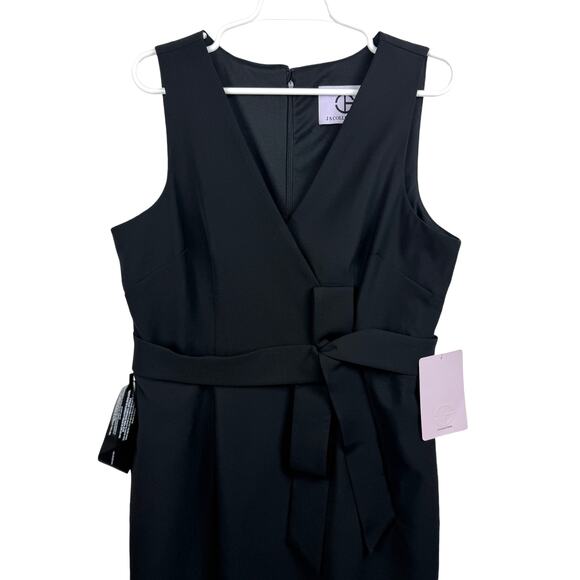 Women's JS Collections Black Ella Bow Tie Knee Length Sheath Cocktail Dress 16 - Picture 2 of 10